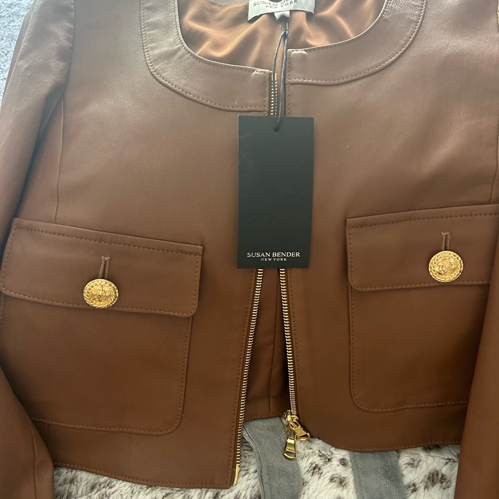 Brown Leather Jacket and Pants Set Susan bender - Picture 2 of 3